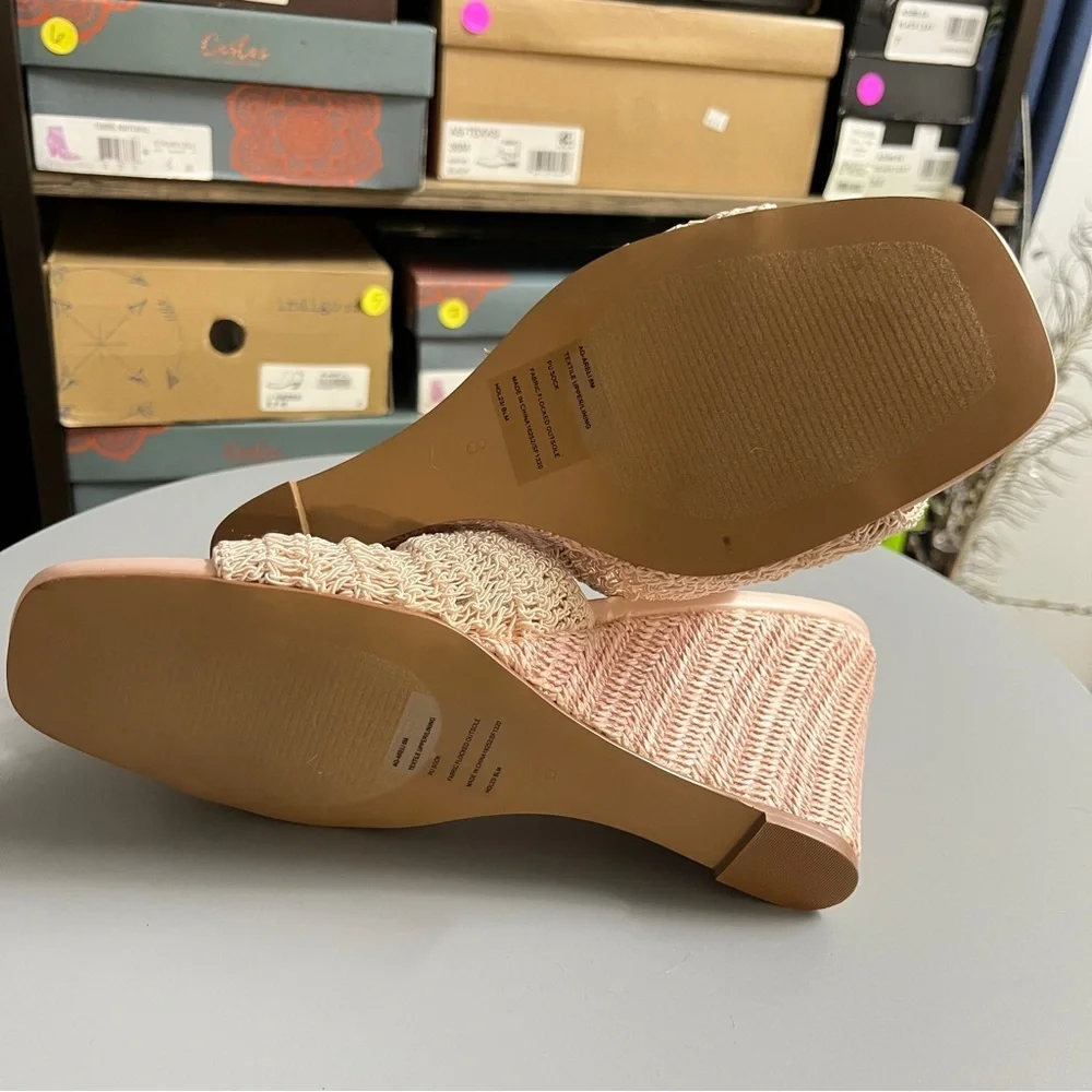 Aqua Textured Cream Wedge Sandals